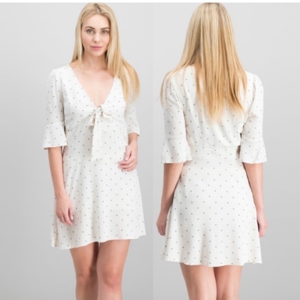 Free People All That Cream and Green Polka Dot Flirty Skirt NWT Sz 8